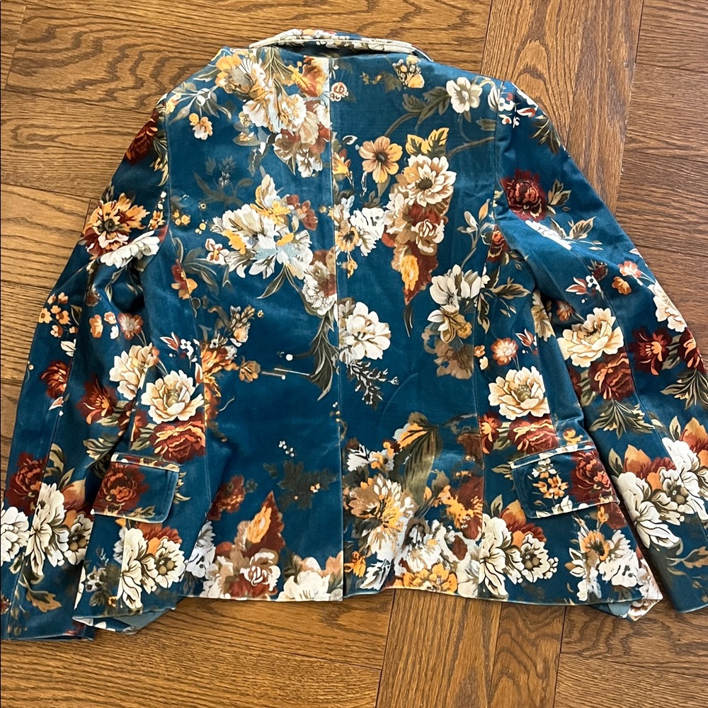Vintage inspired Floral Velvet Blazer Jacket - Teal size Small - Picture 9 of 9